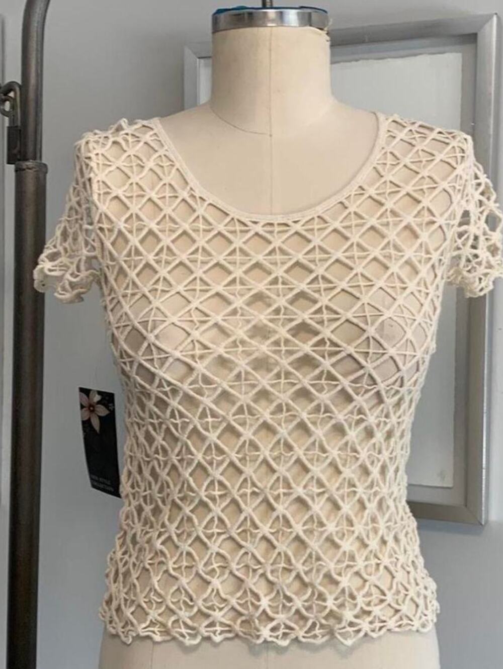 Off-White Crochet Knit Top | Boho Festival Sheer Summer Top